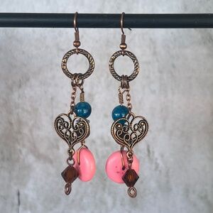 Copper Heart Charm Earrings